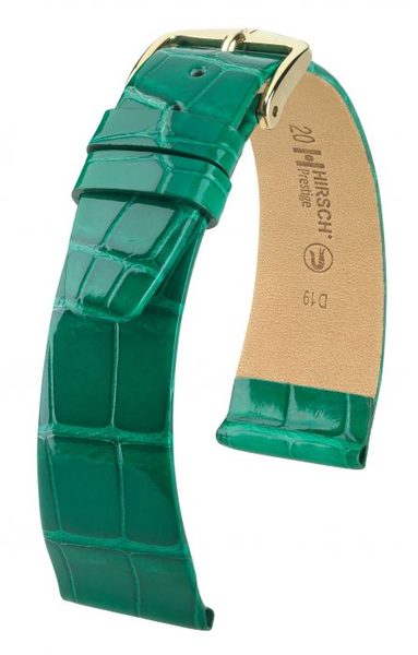 Řemínek Hirsch Prestige 1 alligator - zelený, lesk - L - řemínek 19 mm (spona 14 mm)
