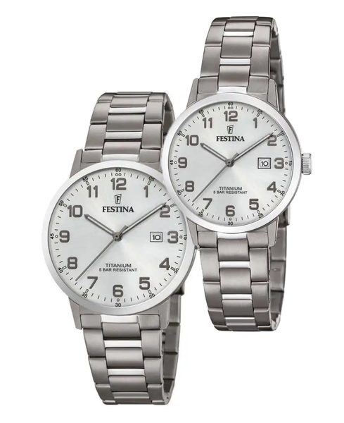 SET Festina Titanium Date 20435/1 a 20436/1 + 5 let záruka, pojištění a dárek ZDARMA