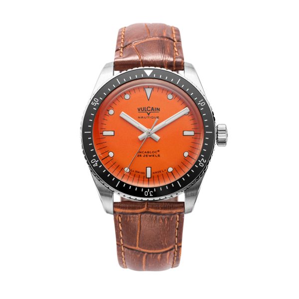 Vulcain Skindiver Nautique Orange - Brown Alligator