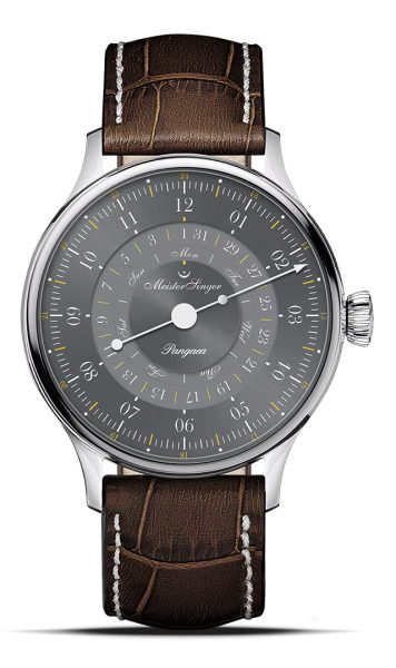 MeisterSinger Pangaea Day Date 365 Grey PDD365927 - Tmavě hnědý kožený řemínek - thumb (1)