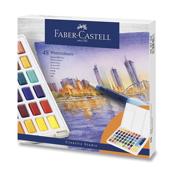 Levně Sada Akvarelové barvy Faber-Castell s paletkou - 48 barev 0144/1697480 + 5 let záruka, pojištění a dárek ZDARMA