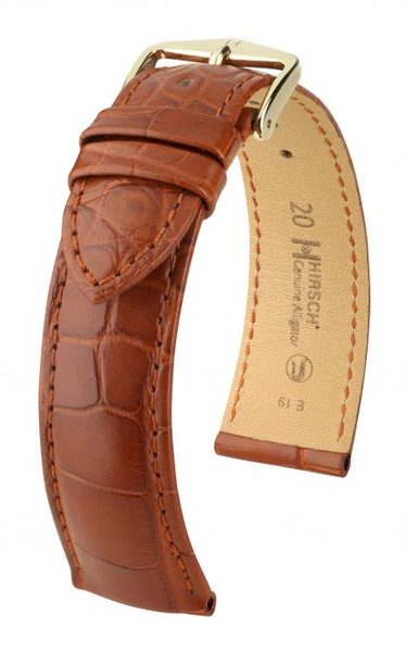 Řemínek Hirsch Genuine 1 alligator - zlatohnědý, mat - L - řemínek 20 mm (spona 18 mm)