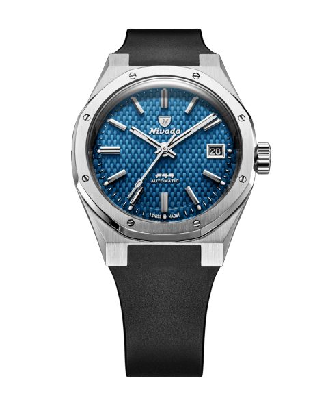 Levně Nivada Grenchen F77 SST Blue MK2 Date - 38 mm - Black Rubber
