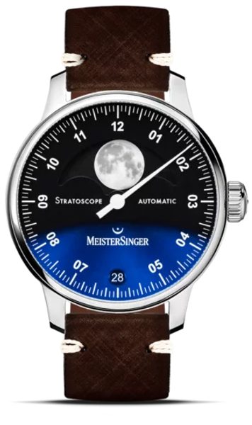 Levně MeisterSinger Stratoscope ST982 - Tmavě hnědý kožený řemínek + 5 let záruka, pojištění a dárek ZDARMA