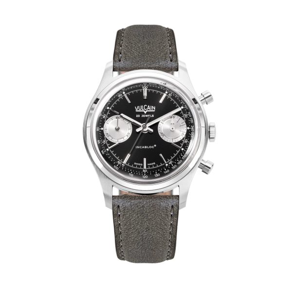 Vulcain Chronograph 70's - Black / Silver - Grey Leather + 5 let záruka, pojištění a dárek ZDARMA