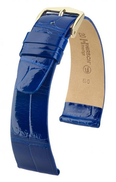 Řemínek Hirsch Prestige 1 alligator - královská modrá, lesk - L - řemínek 17 mm (spona 14 mm)