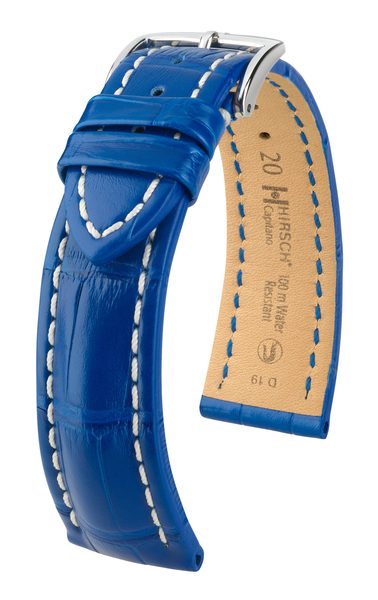 Řemínek Hirsch Capitano - královská modrá - 20 mm - L – Standardní délka (doporučujeme) - 18 mm - Zlatá