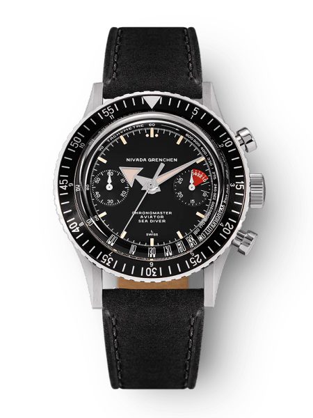 Nivada Grenchen Chronomaster Broad Arrow 8600 - Black leather