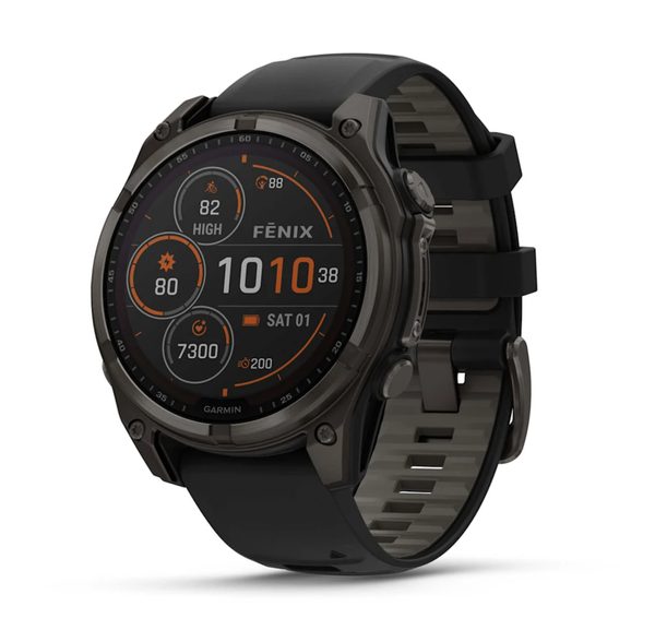 Levně Fenix® 8 – 47 mm, Solar, Sapphire Sapphire, Carbon grey DLC titanium s Black/Gray silikonovým řemínkem 010-02906-11 + 5 let záruka, pojištění a dárek ZDARMA