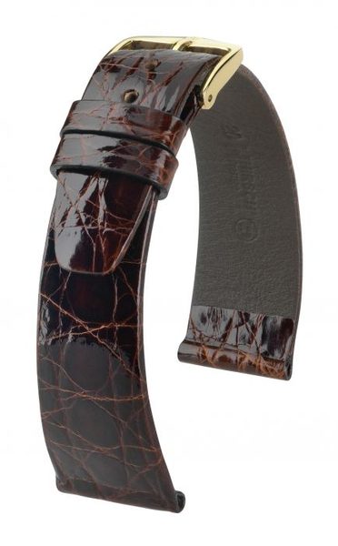 Řemínek Hirsch Prestige Crocodile - hnědý - 15 mm - M – Střední délka - 14 mm - Zlatá