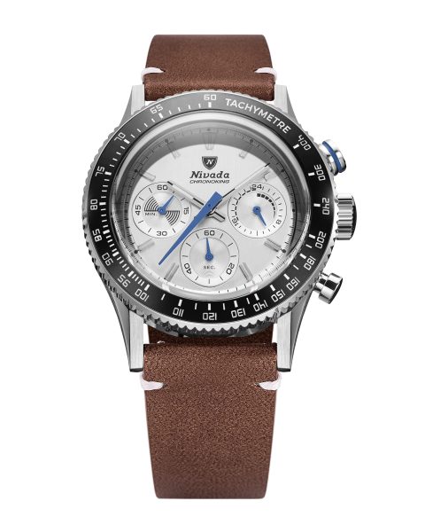 Levně Nivada Grenchen Chronoking Mecaquartz Racing Grey - Inter. Bezel - Brown Leather White Stitching