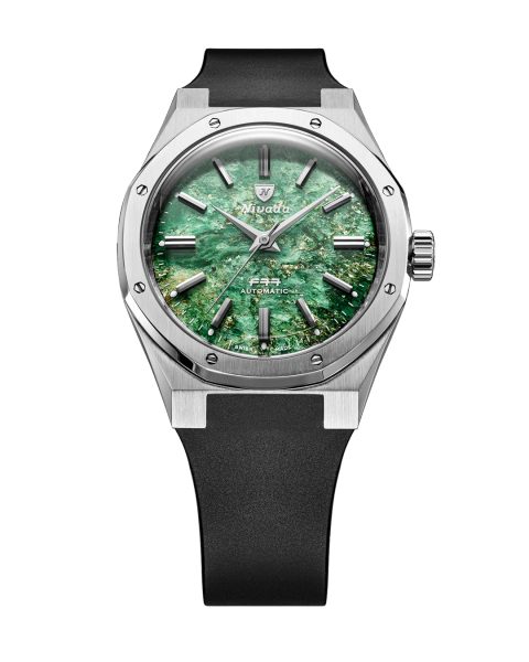 Levně Nivada Grenchen F77 SST Green Aventurine MK2 - 38 mm - Black Rubber