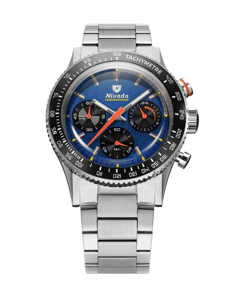 Levně Nivada Grenchen Chronoking Mecaquartz Racing Blue - Inter. Bezel - Bracelet Flat Link