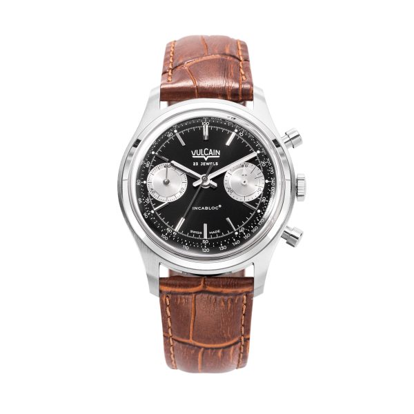 Vulcain Chronograph 70\'s - Black / Silver - Brown Alligator