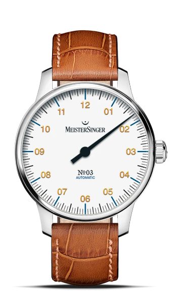 Levně MeisterSinger N°03 38mm BM9901G - Světle hnědý kožený řemínek + 5 let záruka, pojištění a dárek ZDARMA