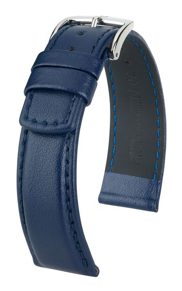 Řemínek Hirsch Runner - modrý - 20 mm - L – Standardní délka (doporučujeme) - 18 mm - Stříbrná