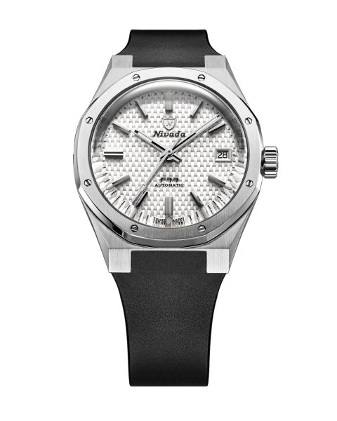 Levně Nivada Grenchen F77 SST White MK2 Date - 38 mm - Black Rubber