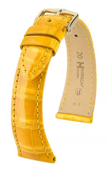 Řemínek Hirsch London Alligator - žlutý, lesk - 17 mm - M – Střední délka - 14 mm - Zlatá