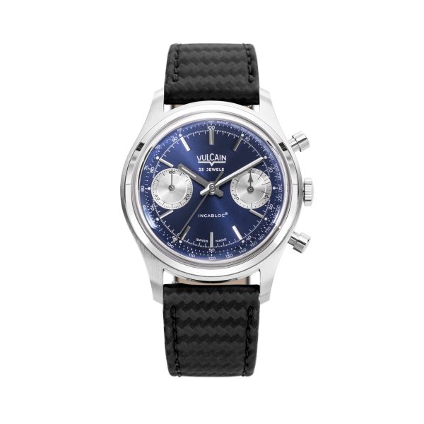 Vulcain Chronograph 70\'s - Blue - Black Carbon Leather Strap