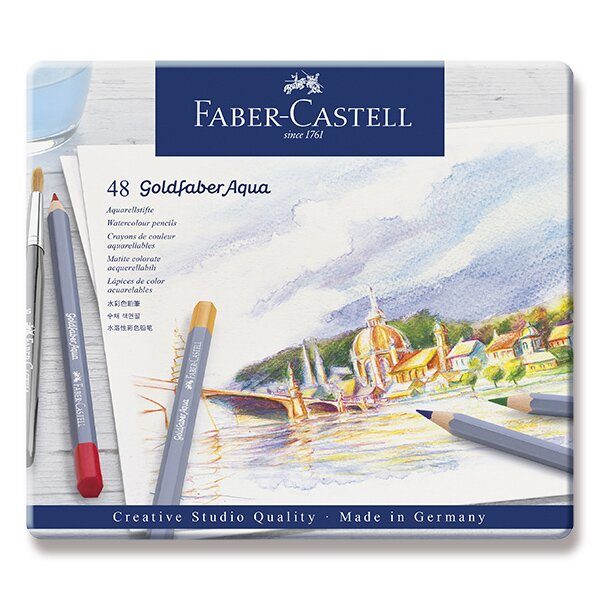 Levně Sada Akvarelové pastelky Faber-Castell Goldfaber Aqua v plechové krabičce - 48 barev 0086/1146480 + 5 let záruka, pojištění a dárek ZDARMA