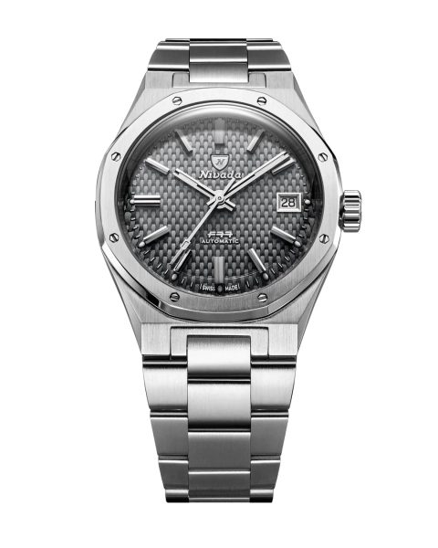 Levně Nivada Grenchen F77 SST Grey MK2 Date - 38 mm - Stainless Steel Bracelet