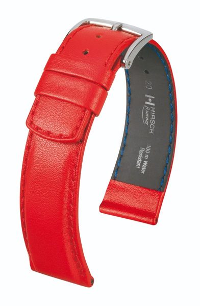 Řemínek Hirsch Runner (NO QR) - červený - 18 mm - L – Standardní délka (doporučujeme) - 16 mm - Stříbrná