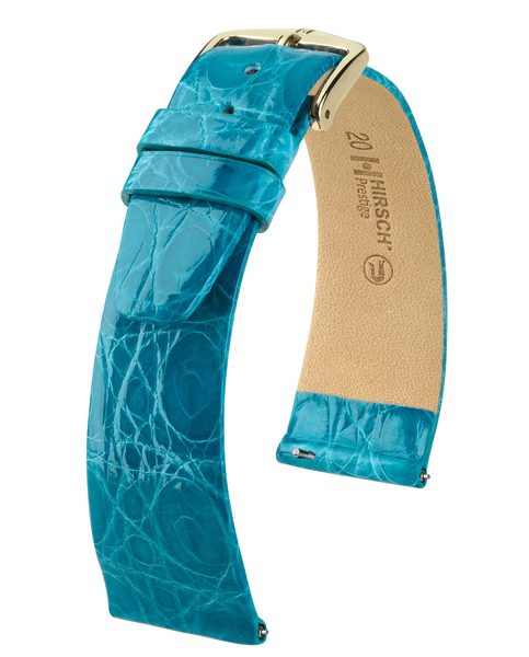 Product detail of Řemínek Hirsch Prestige Crocodile - tyrkysový - 15 mm - M – Střední délka - 14 mm - Zlatá
