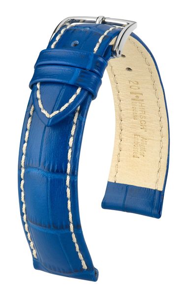 Řemínek Hirsch Modena - královská modrá - 20 mm - L – Standardní délka (doporučujeme) - 18 mm - Stříbrná
