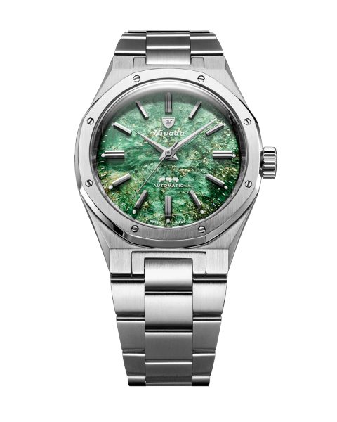 Levně Nivada Grenchen F77 SST Green Aventurine MK2 - 38 mm - Stainless Steel Bracelet