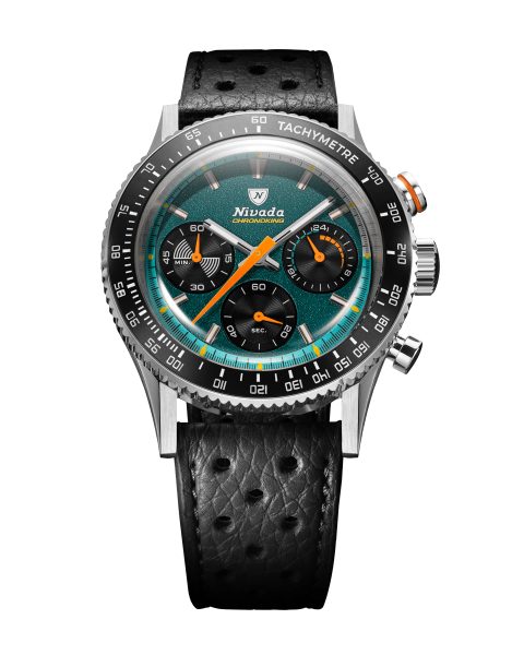 Levně Nivada Grenchen Chronoking Mecaquartz Racing Green - Inter. Bezel - Black Racing Strap