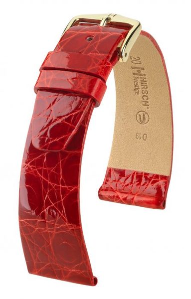 Řemínek Hirsch Prestige Crocodile - červený - 19 mm - L – Standardní délka (doporučujeme) - 14 mm - Zlatá