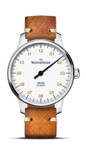 MeisterSinger N°03 38mm BM9901G - Světle hnědý vintage řemínek + 5 let záruka, pojištění a dárek ZDARMA