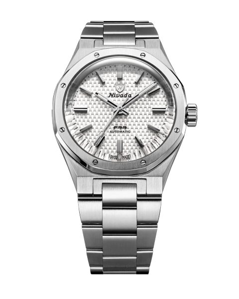 Levně Nivada Grenchen F77 SST White MK2 - 38 mm - Stainless Steel Bracelet