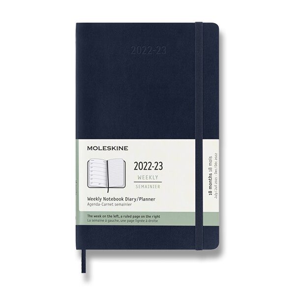 18měsíční diář Moleskine 2022-23 - L, měkké desky - 18měsíční diář Moleskine 2022-23 - měkké desky modrý + 5 let záruka, pojištění a dárek ZDARMA