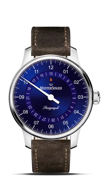 Levně MeisterSinger Perigraph 38mm BM1108 - Semišový řemínek tmavě hnědé barvy + 5 let záruka, pojištění a dárek ZDARMA