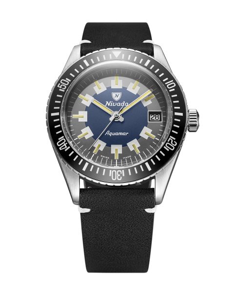 Levně Nivada Grenchen Aquamar Vintage - Black Leather White stitching
