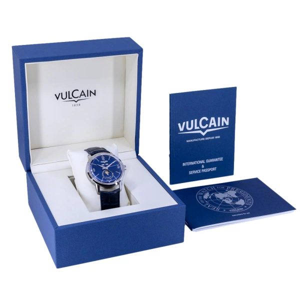 Vulcain Cricket Classique 36 mm - Black/White/Blue - Brown Plain