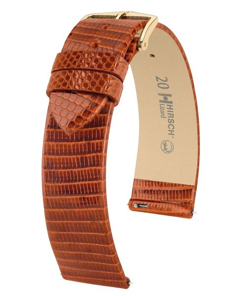 Levně Řemínek Hirsch Lizard Classic - zlatohnědý, lesk - 14 mm - M – Střední délka - 12 mm - Zlatá