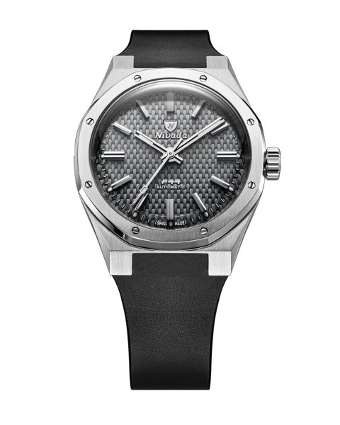 Levně Nivada Grenchen F77 SST Grey MK2 - 38 mm - Black Rubber