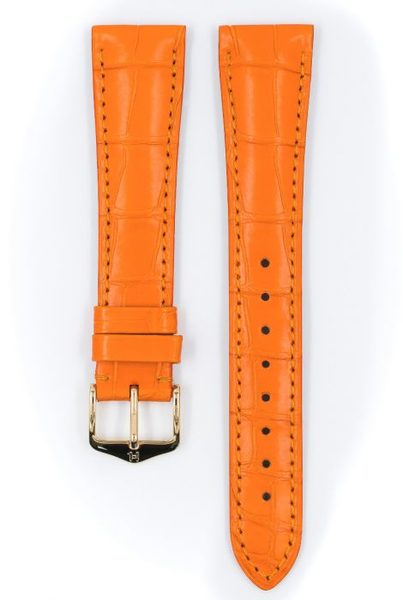 Řemínek Hirsch London Alligator - oranžový, mat - 14 mm - M – Střední délka - 10 mm - Zlatá