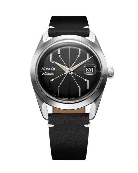Levně Nivada Grenchen Antarctic Spider Black 38 mm - Black leather White Stitching