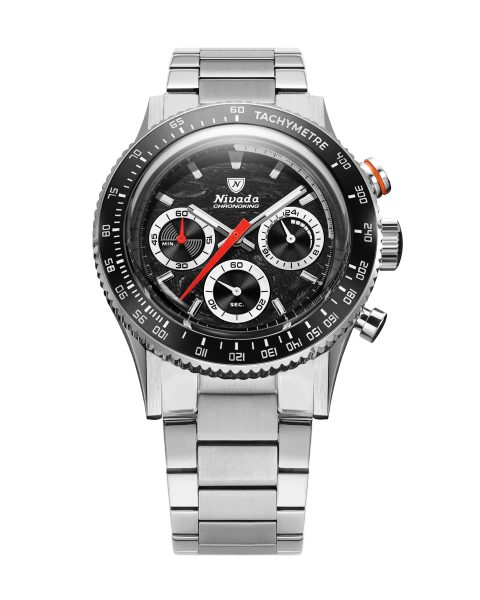 Levně Nivada Grenchen Chronoking Mecaquartz Racing Black - Inter. Bezel - Bracelet Flat Link