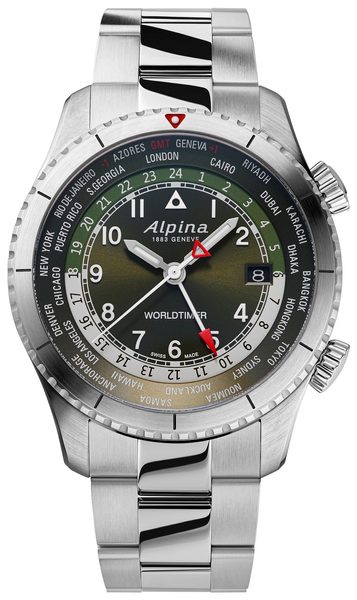 Levně Alpina Startimer Pilot Quartz Worldtimer AL-255GR4S26B + 5 let záruka, pojištění a dárek ZDARMA