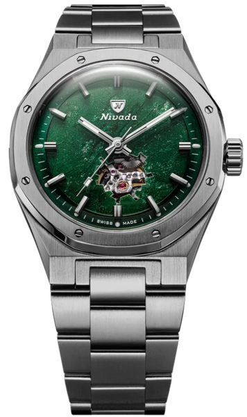 F77 TITANIUM GREEN AVENTURINE OPEN HEART MK2 - 38MM - Stainless Steel Bracelet