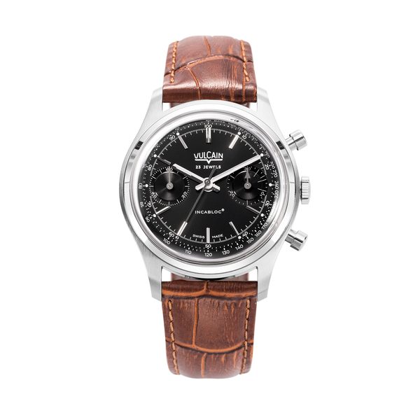 Vulcain Chronograph 70\'s - Black - Brown Alligator