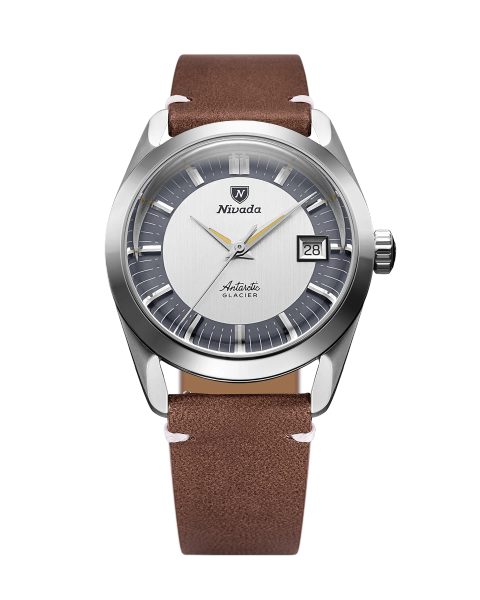 Levně Nivada Grenchen Antarctic Glacier 35 mm - Brown Leather White Stitching