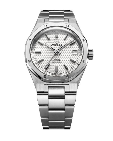 Levně Nivada Grenchen F77 SST White MK2 Date - 38 mm - Stainless Steel Bracelet