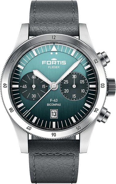 Levně Fortis Flieger F-43 Bicompax Petrol F4240009 + 5 let záruka, pojištění a dárek ZDARMA