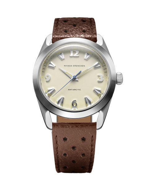 Levně Nivada Grenchen Antarctic 38 mm - Eggshell Beige Luminova - Brown Racing Strap