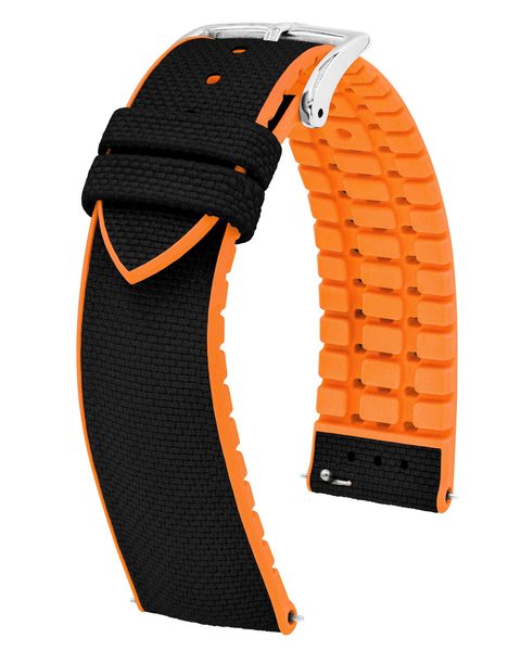 Levně Řemínek Hirsch Arne - černý/oranžový - 20 mm - L – Standardní délka (doporučujeme) - 18 mm - Stříbrná